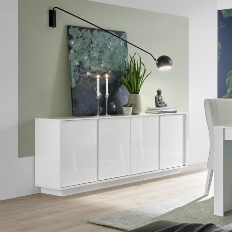 Moderne witte glanzend gelakte woonkamer dressoir 4 deuren 180cm Connie Ice Aanbieding