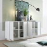 Moderne wit gelakte glazen kast met 4 deuren voor de woonkamer, 180cm breed, model Connie Ice. Catalogus