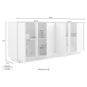 Moderne wit gelakte glazen kast met 4 deuren voor de woonkamer, 180cm breed, model Connie Ice. Voorraad
