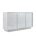 Dressoir voor woonkamer of keuken, 3 deuren, 138 cm, hoogglans wit, Dimas Ice Aanbod