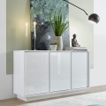 Dressoir voor woonkamer of keuken, 3 deuren, 138 cm, hoogglans wit, Dimas Ice Aanbieding