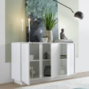 Dressoir voor woonkamer of keuken, 3 deuren, 138 cm, hoogglans wit, Dimas Ice Catalogus