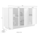 Dressoir voor woonkamer of keuken, 3 deuren, 138 cm, hoogglans wit, Dimas Ice Voorraad