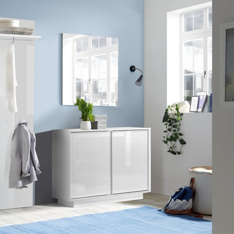 Dressoir opbergkast met 2 deuren, hoogglans wit, 92cm, Agape Ice Aanbieding