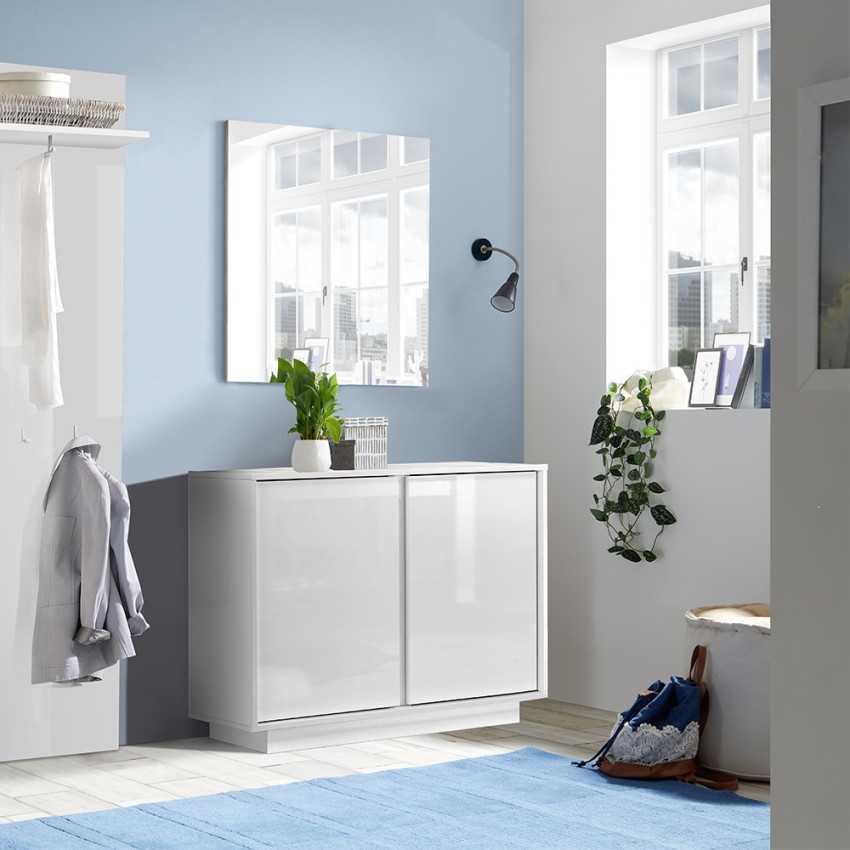 Dressoir opbergkast met 2 deuren, hoogglans wit, 92cm, Agape Ice Aanbieding