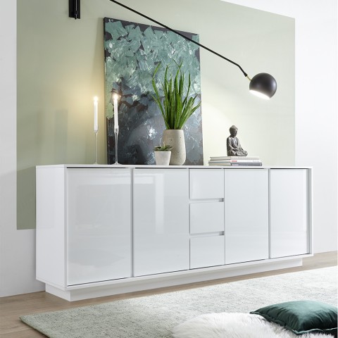 Moderne dressoir 210cm 4 deuren 3 lades hoogglans wit Maine Ice Aanbieding