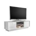 Mobiele tv-standaard voor de moderne woonkamer met hoogglans witte afwerking, 138 cm breed en 2 deuren Dener Ice. Aanbod