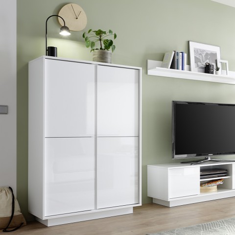 Moderne hoge kast 4 deuren wit hoogglans h145cm Joyce Ice Aanbieding