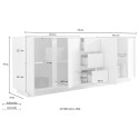 Moderne 210cm dressoir, 4 deuren en 3 lades, in glanzend wit Maine Ice. Catalogus