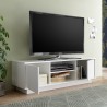 Mobiele tv-standaard voor de moderne woonkamer met hoogglans witte afwerking, 138 cm breed en 2 deuren Dener Ice. Kortingen