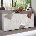 Moderne witte glanzende dressoir 181cm met 3 spiegeldeuren Vittoria WH S Aanbieding