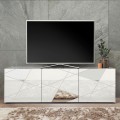 Lage witte glanzende TV-kast 3 deuren 181cm Brema WH Vittoria Aanbieding