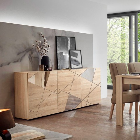 Moderne woonkamer dressoir met 3 deuren in eikenhout en spiegels Vittoria RS S Aanbieding