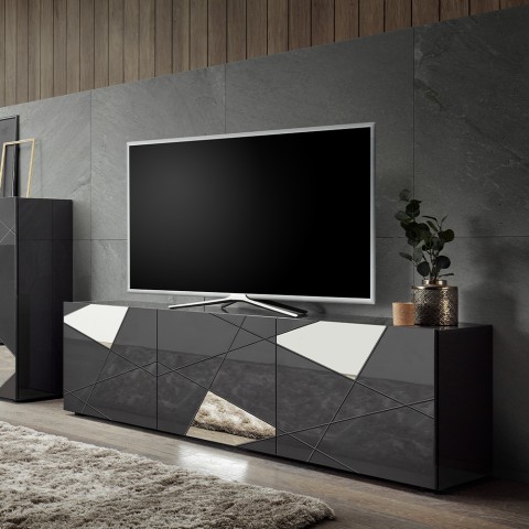 Moderne grijze glanzende TV-meubel met 3 deuren Brema GR Vittoria Aanbieding