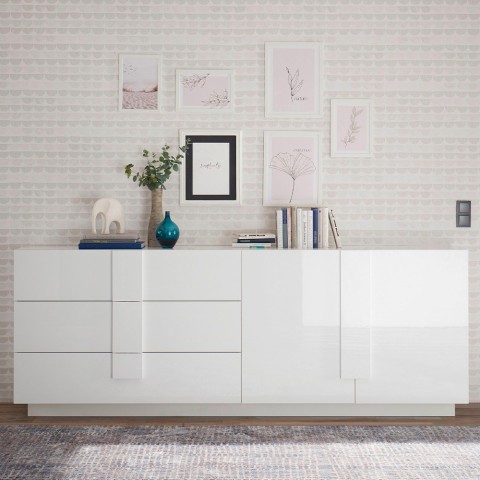 Moderne dressoir met 2 deuren en 3 lades in hoogglans wit Jupiter WH L1 Aanbieding