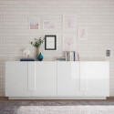 Witte glanzende dressoir Jupiter WH L2 met 4 deuren, 241 cm Kortingen