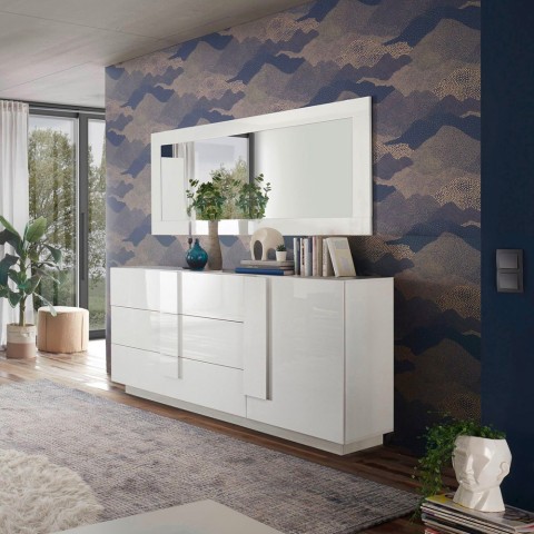 Witte glanzende woonkamer dressoir met 3 lades Jupiter WH M1 Aanbieding