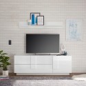 Witte glanzende tv-meubel design met 1 deur en 2 lades Jupiter WH T1 Aanbieding