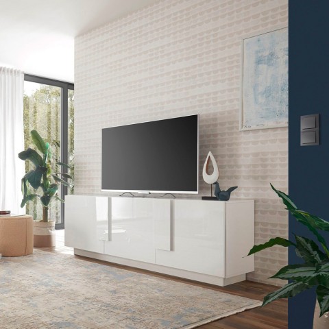 Moderne TV-meubel met 3 deuren, hoogglans wit - Jupiter WH T2 Aanbieding