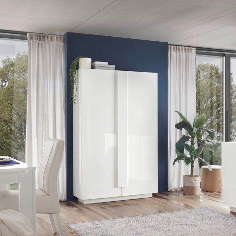 Witte glanzende kast met 2 deuren voor woonkamer of keuken Jupiter WH High Aanbieding