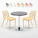 Ronde salontafel zwart 70x70 cm met stalen onderstel en 2 gekleurde stoelen Gelateria Cosmopolitan Aanbieding