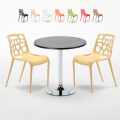 Ronde salontafel zwart 70x70 cm en 2 gekleurde stoelen Gelateria Cosmopolitan Aanbieding