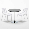 Ronde salontafel zwart 70x70 cm en 2 gekleurde stoelen Gelateria Cosmopolitan Afmetingen