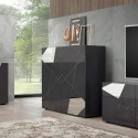 Moderne grijs hoogglans dressoir 2 deuren met spiegels Vittoria Glam GR Kortingen