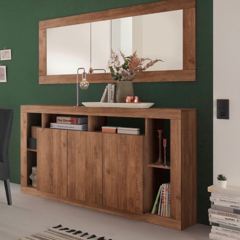 Kast dressoir woonkamer 3 deuren in hout en open compartimenten Vivian MR Aanbieding