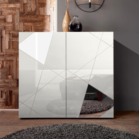 Witte woonkamer dressoir 2 deuren geometrisch ontwerp Vittoria Glam WH Aanbieding