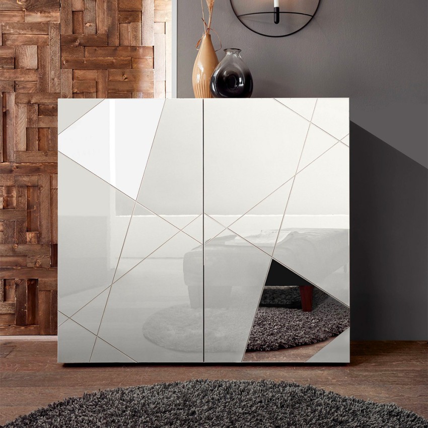 Witte woonkamer dressoir 2 deuren geometrisch ontwerp Vittoria Glam WH Aanbieding Witte woonkamer dressoir 2 deuren geometrisch ontwerp Vittoria Glam WH Aanbieding