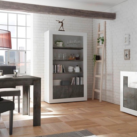 Boekenkast op wielen woonkamer 3 planken 2 deuren glanzend wit zwart Wally BX Aanbieding