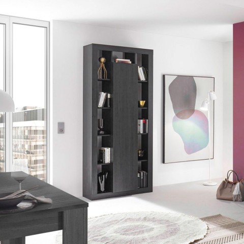 Moderne zwarte houten kolomboekenkast h217cm met centrale deur Jote NR Aanbieding