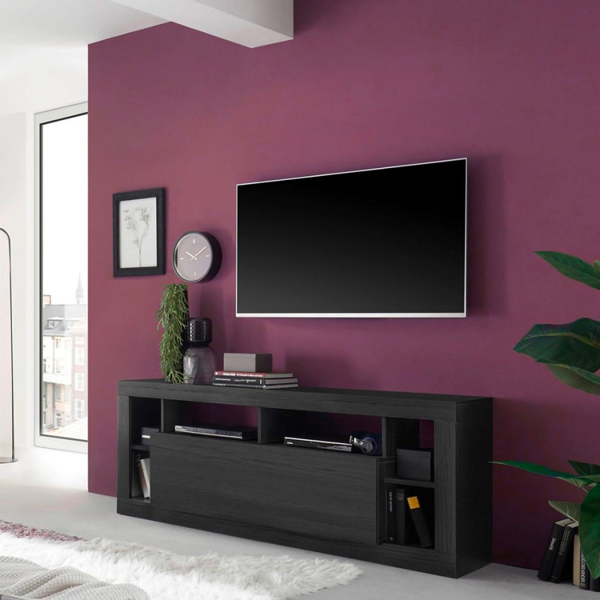 Moderne zwarte televisiemeubel in hout met klepdeur Misia NR Aanbieding Moderne zwarte televisiemeubel in hout met klepdeur Misia NR Aanbieding