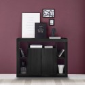 Zwarte houten dressoir 134 cm met modern design, 2 deuren Lema NR Korting