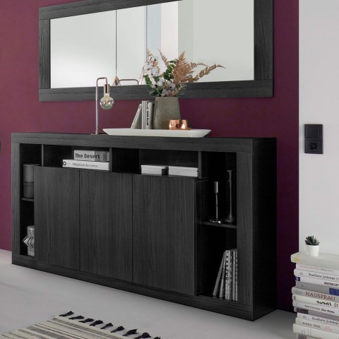 Moderne zwarte houten dressoir buffetkast met 3 deuren 172cm Vivian NR Aanbieding