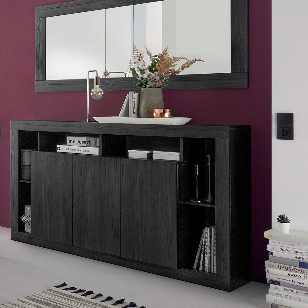 Credenza moderne buffetkast in zwart hout 3 deuren 172cm Vivian NR