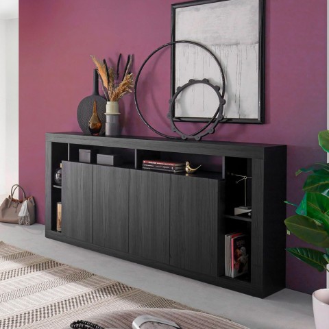 Moderne zwarte design dressoir 4 deuren hout 210cm Radis NR Aanbieding