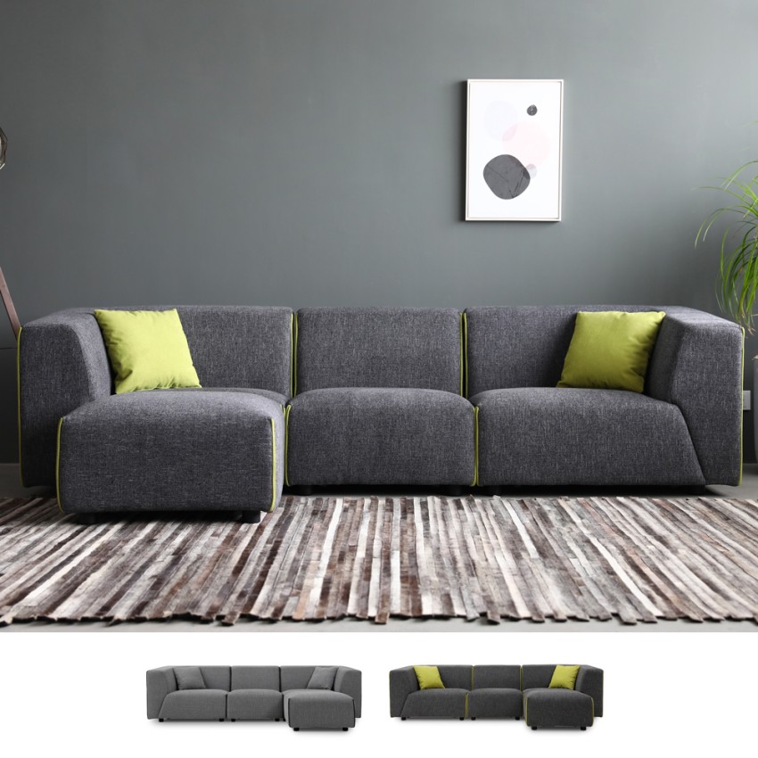 Moderne modulaire stoffen 3-zitsbank met poef Jantra Aanbieding