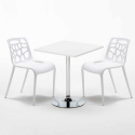 Vierkante salontafel wit 70x70 cm en 2 gekleurde stoelen Gelateria Cocktail Model