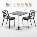 Rechthoekige salontafel zwart 70x70 cm met stalen onderstel en 2 gekleurde stoelen Gelateria Mojito Aanbieding