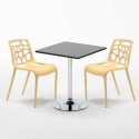 Rechthoekige salontafel zwart 70x70 cm met stalen onderstel en 2 gekleurde stoelen Gelateria Mojito Afmetingen
