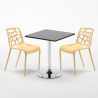 Rechthoekige salontafel zwart 70x70 cm met stalen onderstel en 2 gekleurde stoelen Gelateria Mojito Afmetingen