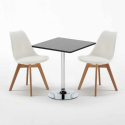 Vierkante salontafel zwart 70x70 cm met stalen onderstel en 2 gekleurde stoelen Nordica Mojito Afmetingen