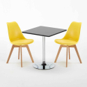 Rechthoekige salontafel zwart 70x70 cm met stalen onderstel en 2 gekleurde stoelen Nordica Mojito Prijs