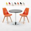 Ronde salontafel zwart 70x70 cm en 2 gekleurde stoelen Nordica Cosmopolitan Aanbieding