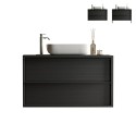 Zwevende badkamermeubel met wastafel, 2 lades, modern zwart, Bloom 92 Aanbieding