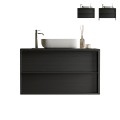 Zwevende badkamermeubel met wastafel, 2 lades, modern zwart, Bloom 92 Aanbieding