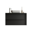 Zwevende badkamermeubel met wastafel, 2 lades, modern zwart, Bloom 92 Voorraad