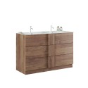 Vrijstaand badkamermeubel met 3 laden, houten constructie, dubbele wastafel, 122x47x86cm – Duet T Verkoop